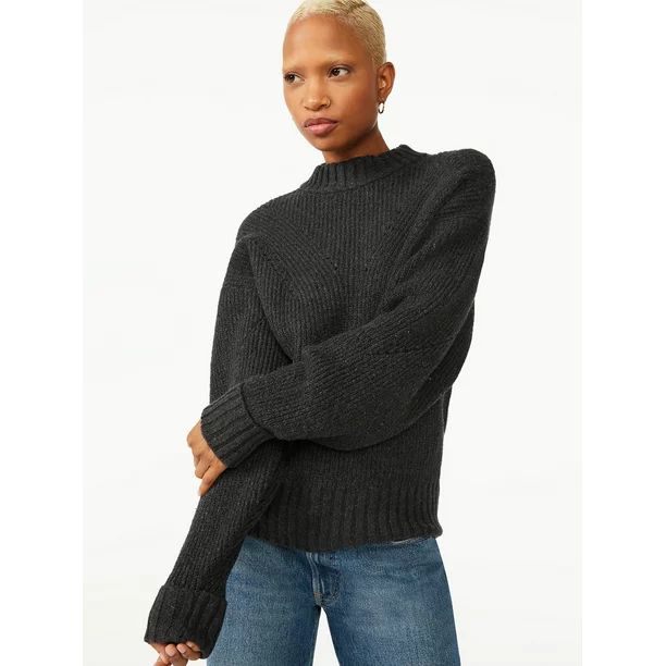 Free Assembly Women's Oversized Mock Neck Pointelle Sweater | Walmart (US)