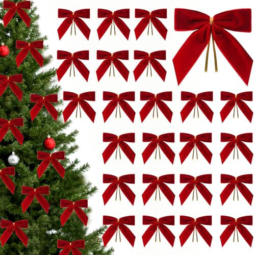 CCILAND 24 Pcs Red Small Velvet Bows for Christmas Tree, 3.54 Inch Mini Christmas Bows for Gift Wrapping, Twist Tie Velvet Bows Xmas Ornaments for Wreath, Crafts, Party, Wedding | Amazon (US)