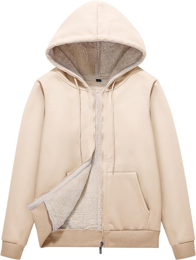 Flygo Women Winter Hoodies Zip Up Fleece Sherpa Lined Warm Sweatshirts Jacket | Amazon (US)