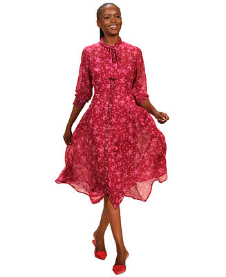 Women's Tie Neck Pleated Button Front Dress | Macy's