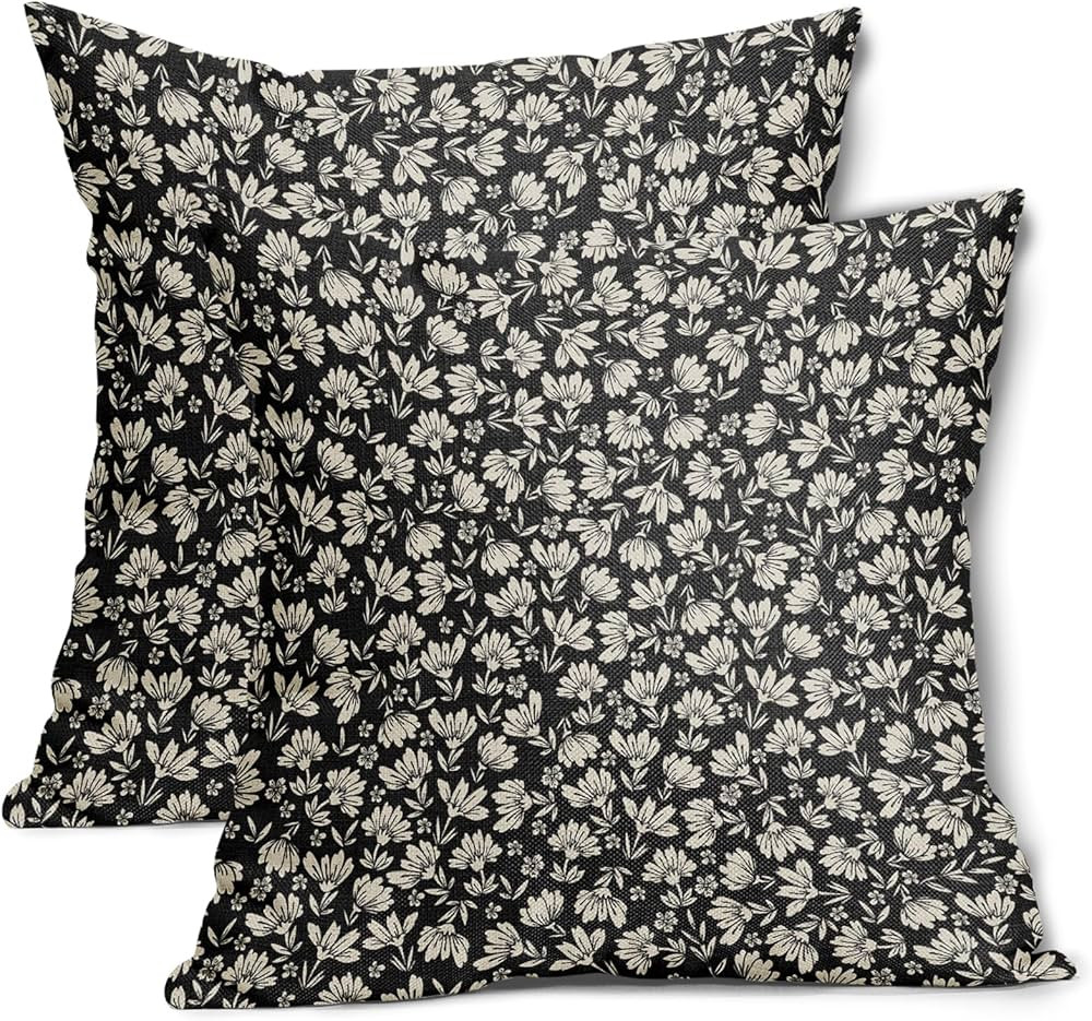 Black Brown Daisy Floral Block Print Pillow Covers 20X20 Inch Vintage Flowers Decorative Square P... | Amazon (CA)