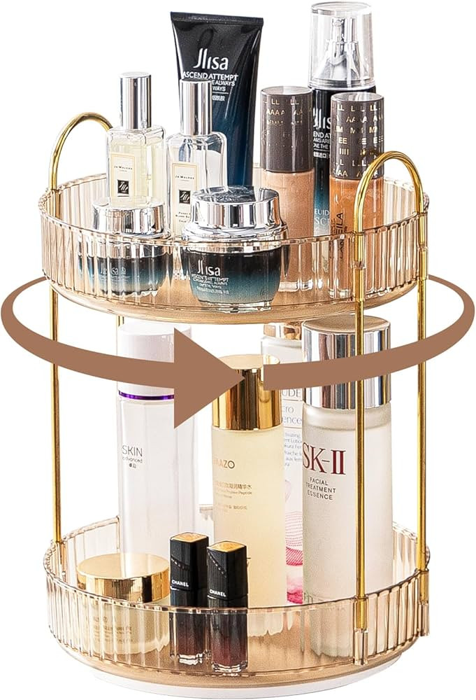 Makeup Organizer for Vanity, 360° Rotating Bathroom Organizer Countertop, High-Capacity Skincare... | Amazon (US)