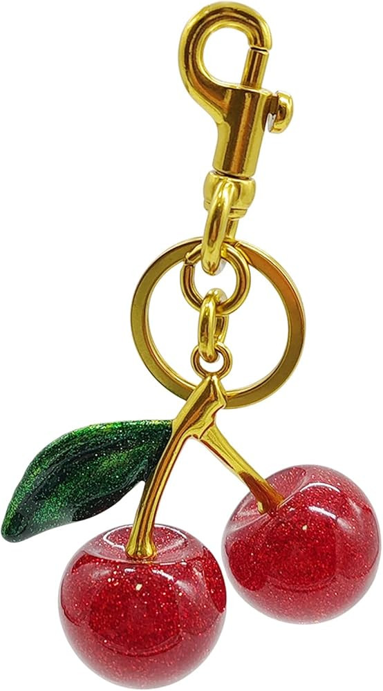 Llavero de coche de cereza para mujer, bonito llavero viene con llavero de metal de resina brilla... | Amazon (US)