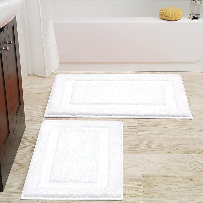 SHACOS Bathroom Rugs Sets of 2 Piece 32x20 inch, Absorbent White Bath Mats for Bathroom Non Slip,... | Amazon (US)