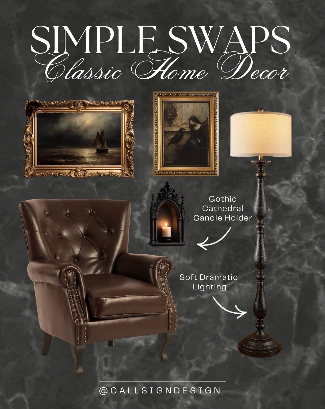 Dark and moody decor with a subtle gothic touch that feels rich, dramatic, and a little mysterious. Deep tones, ornate details, and soft lighting create a space that feels both romantic and atmospheric. 🖤 

#GothicDecor #MoodyInteriors #DarkAndDramatic #TimelessStyle #HomeAtmosphere #HomeDecor #DesignDetails #callsigndesign