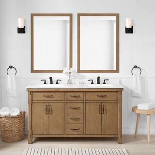 Bellington 60 in. W x 22 in. D x 34.5 in. H Bath Vanity in Almond Toffee with White Engineered St... | The Home Depot