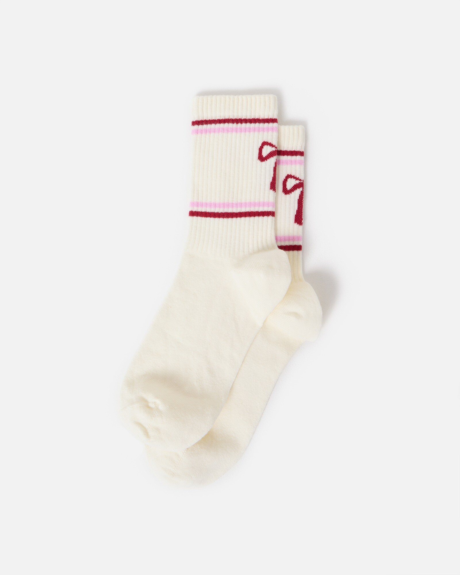 Cream & Burgundy Bow Sporty Ankle Socks | Oliver Bonas | Oliver Bonas (Global)