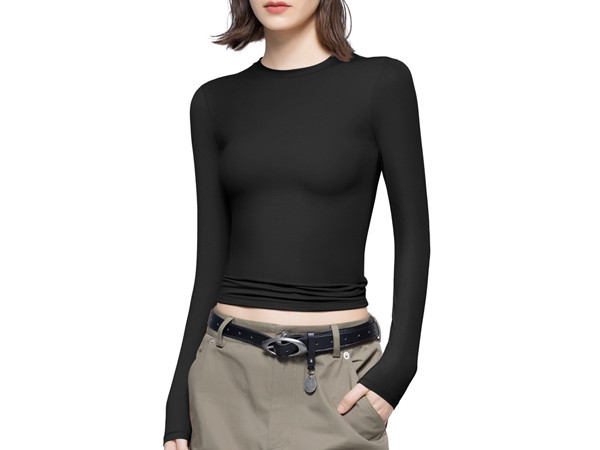 PUMIEY Women's Long Sleeve T Shirts Crew Neck Slim Fit Tops Sexy Basic Tee Smoke Cloud Pro Collec... | Amazon (US)