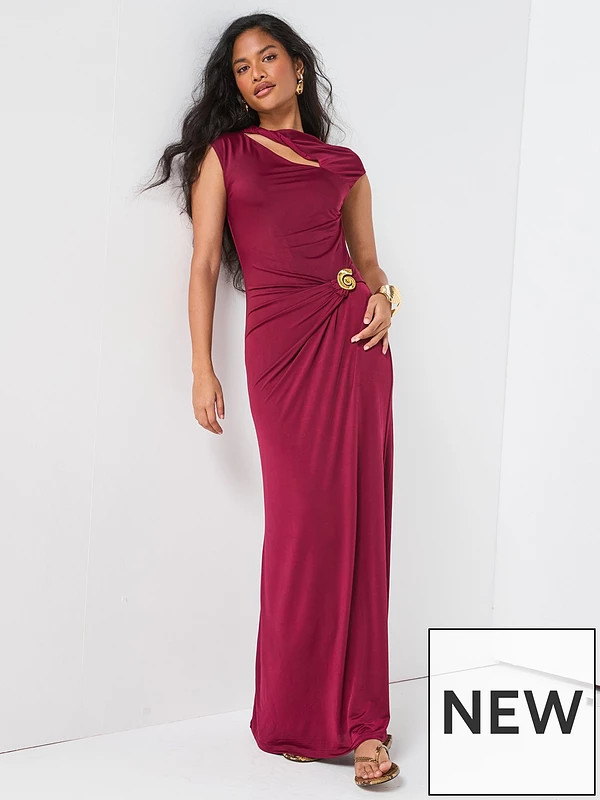 V by Very Cut Out Statement Maxi Dress - Burgundy | Very (UK)