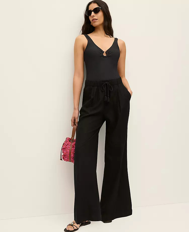 Weekend Easy Fit Wide-Leg Pant in Linen Blend | Ann Taylor