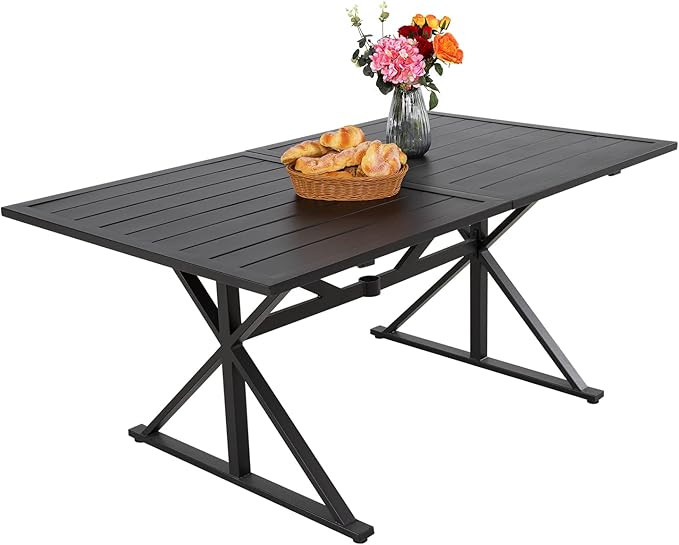 MEOOEM New 63 Inch Outdoor Dining Table for 6, Rectangle Patio Table with 1.6"-2" Umbrella Hole, ... | Amazon (US)