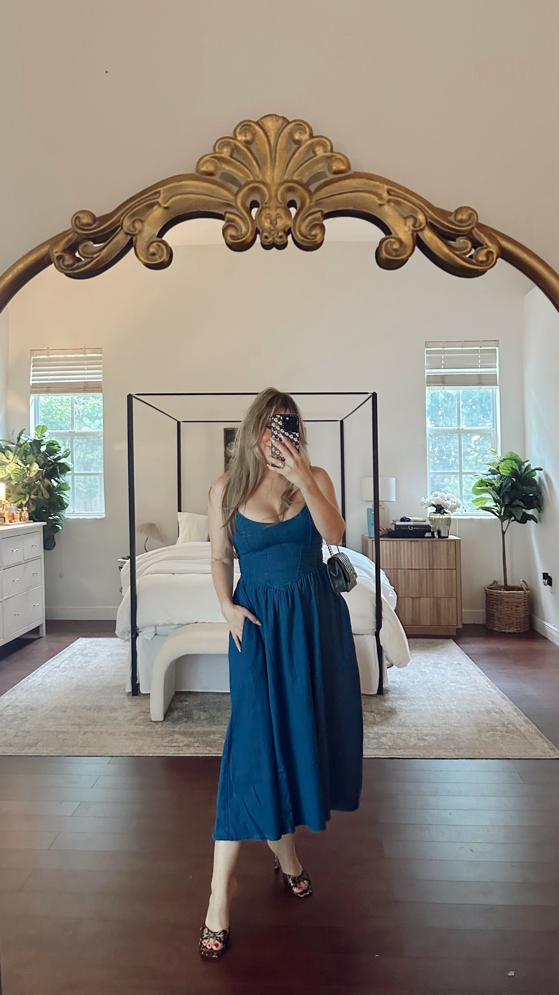 Wore this denim midi dress for a baby shower and it was so chic!