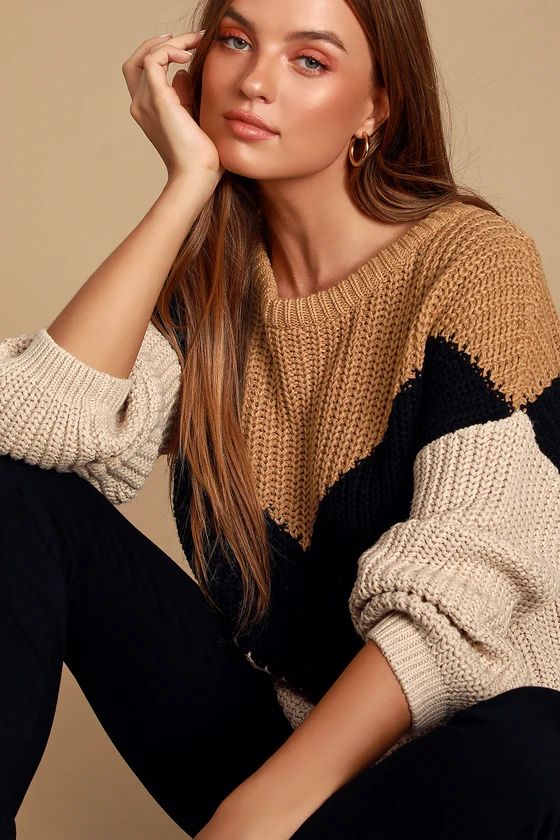 Autumn Leaves Tan Multi Chevron Stripe Knit Sweater | Lulus (US)