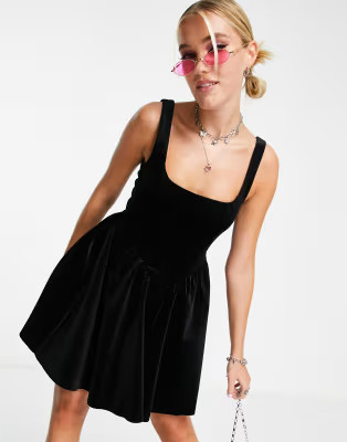 Miss Selfridge velvet corset mini dress in black | ASOS (Global)