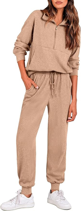 PRETTYGARDEN Women's Fall 2 Piece Lounge Sets Zip Up Sweatshirt Jogger Pants Sweat Track Suits Tr... | Amazon (US)