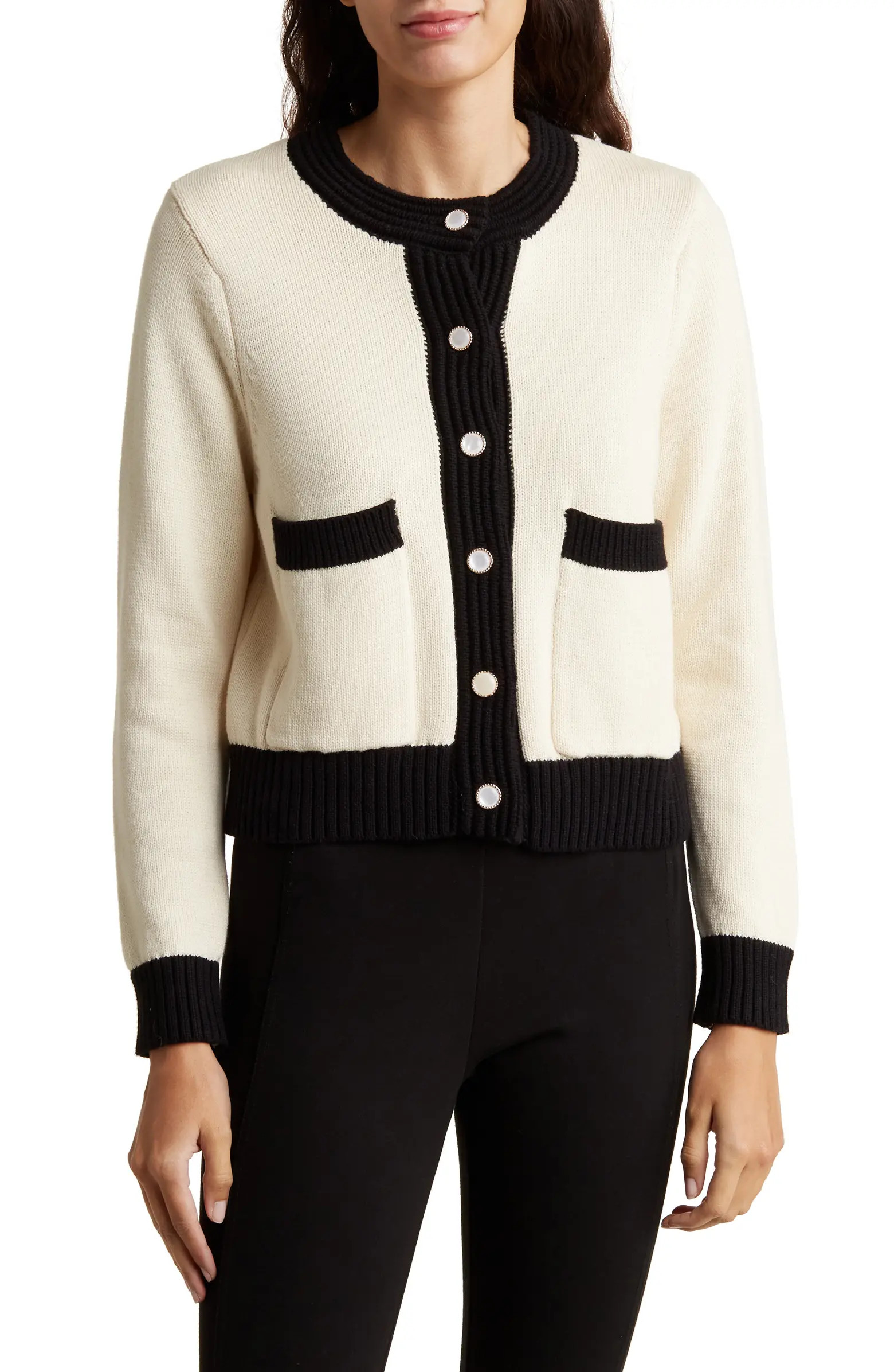 Contrast Trim Cotton Crop Cardigan | Nordstrom Rack