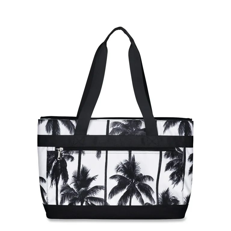 No Boundaries Women's Double Cooler Tote Bag, Black/White Palm Tree | Walmart (US)