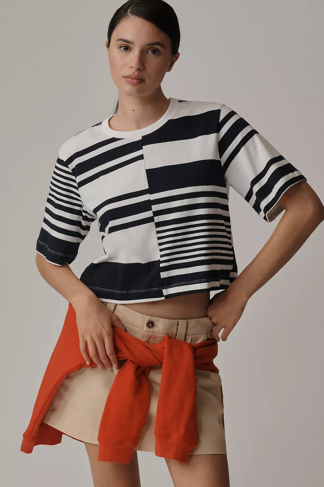 Maeve Striped Boxy Short Sleeve Knit Top | Anthropologie (US)
