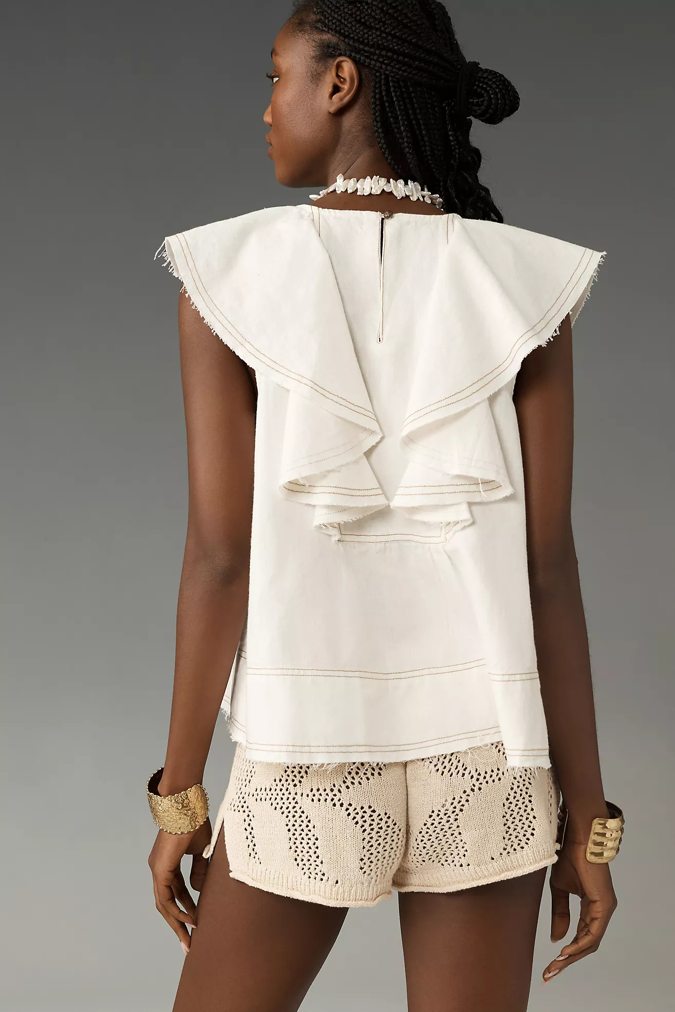 Pilcro Ruffle-Neck Linen Swing Blouse | Anthropologie (US)