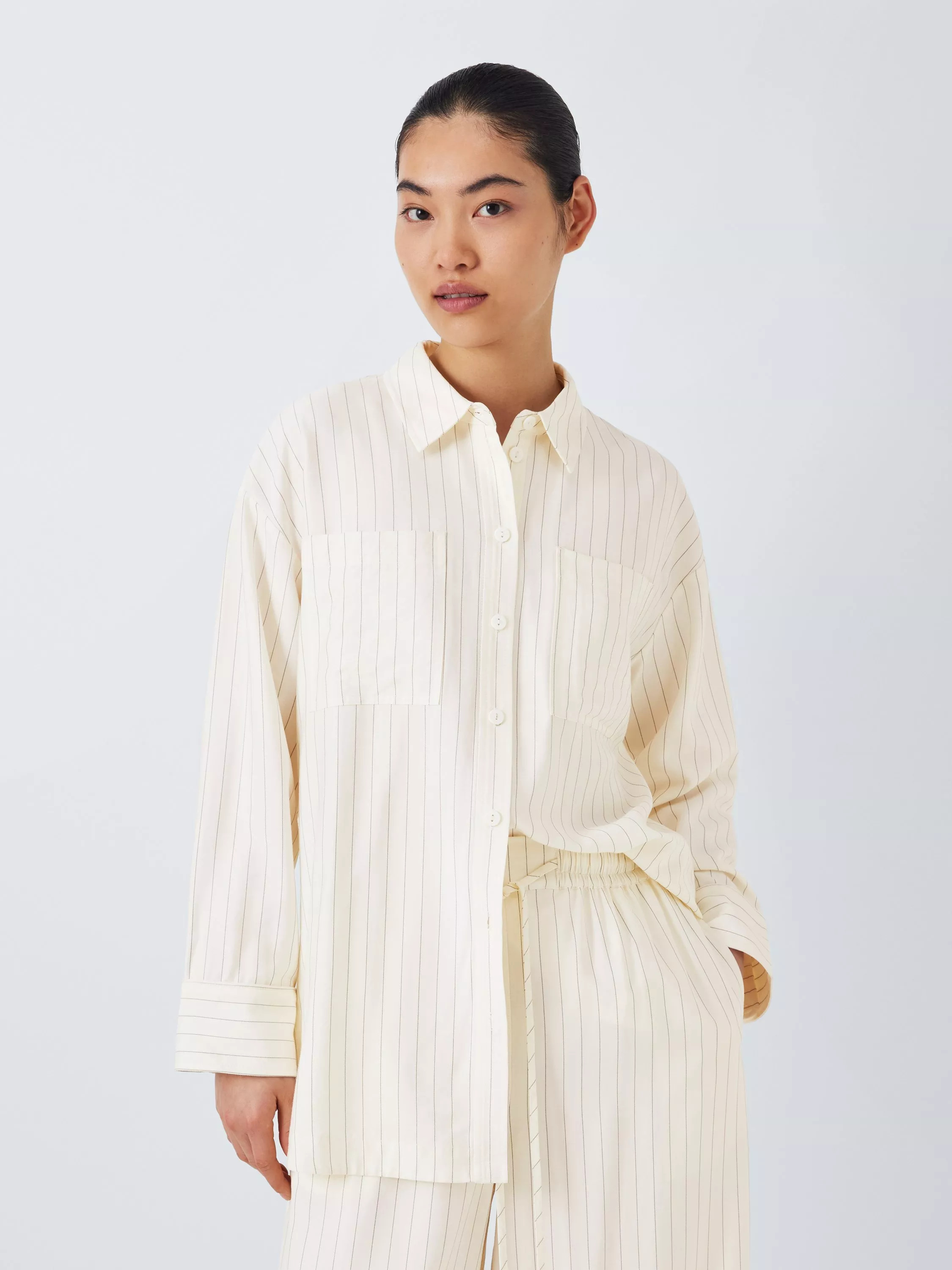 John Lewis ANYDAYSoft Stripe Chest Pocket Shirt, Soft Stripe Ecru | John Lewis (UK)