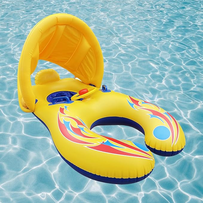 Mommy Baby Pool Float with Canopy Detachable, Interactive Parents Toddlers Swimming Ring, Inflata... | Amazon (US)