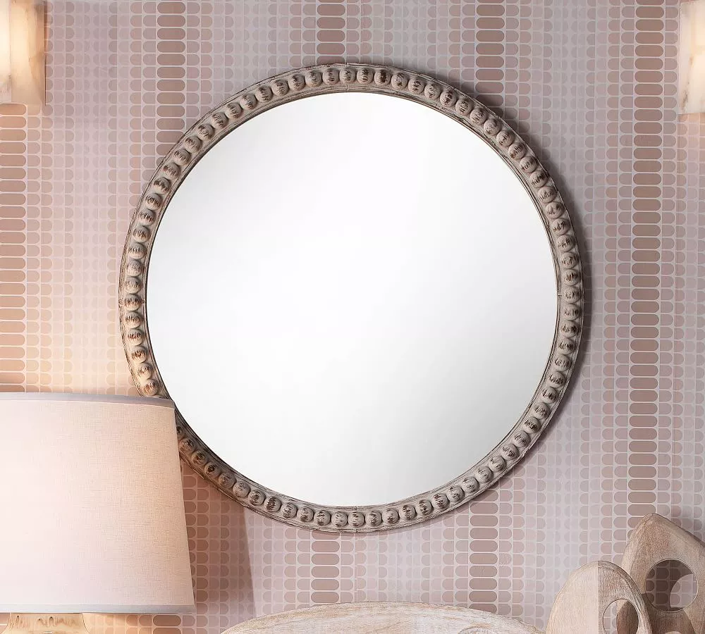 Round Natural Beaded Wall Mirror