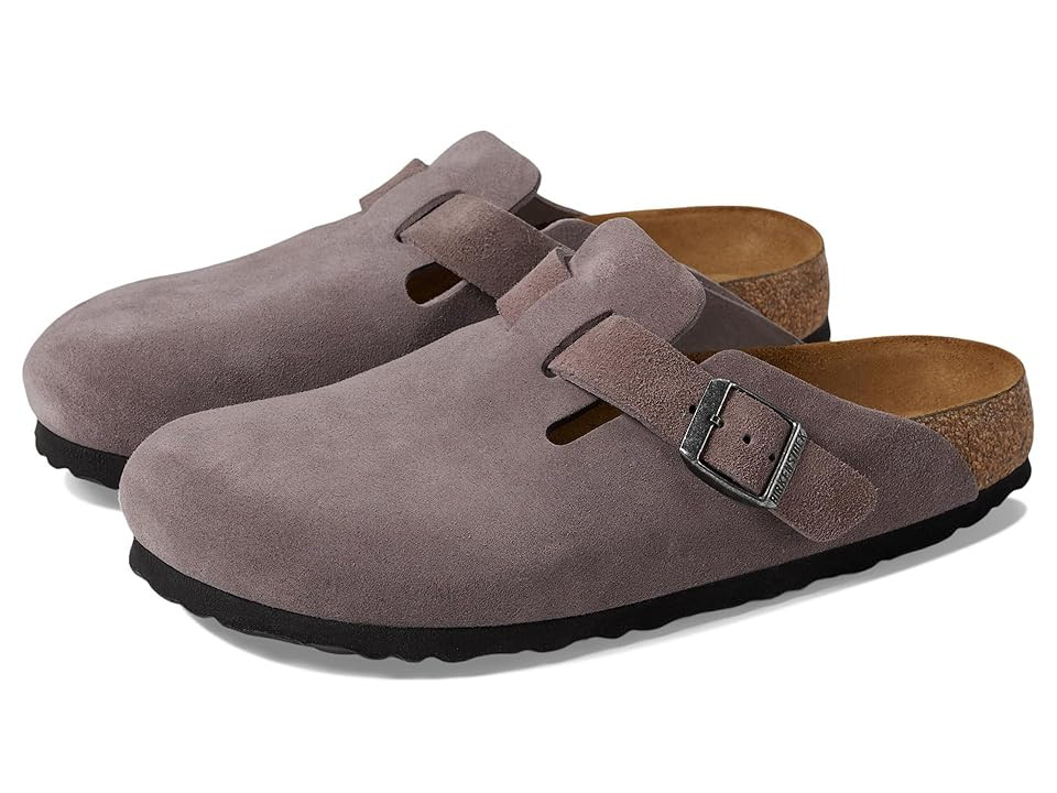 Birkenstock Boston Soft Footbed - Suede (Faded Purple) Women's Clog/Mule Shoes | Zappos