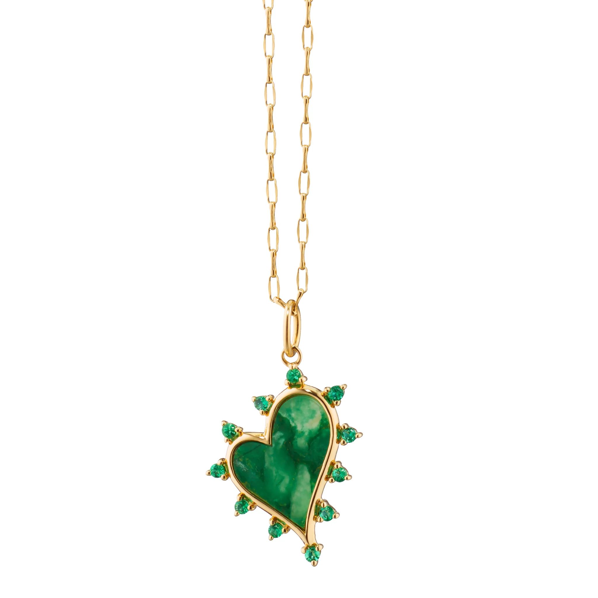 Aventurine Heart Necklace with Emeralds | Monica Rich Kosann