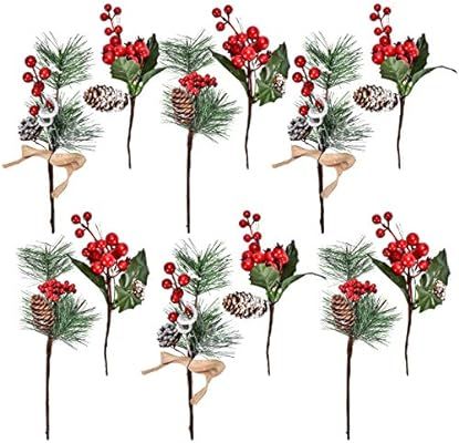 Gift Boutique 12 Red Berry and Pine Cone Christmas Picks with Holly Branches for Holiday Decorati... | Amazon (US)