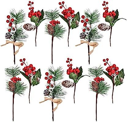 Gift Boutique 12 Red Berry and Pine Cone Christmas Picks with Holly Branches for Holiday Decorati... | Amazon (US)