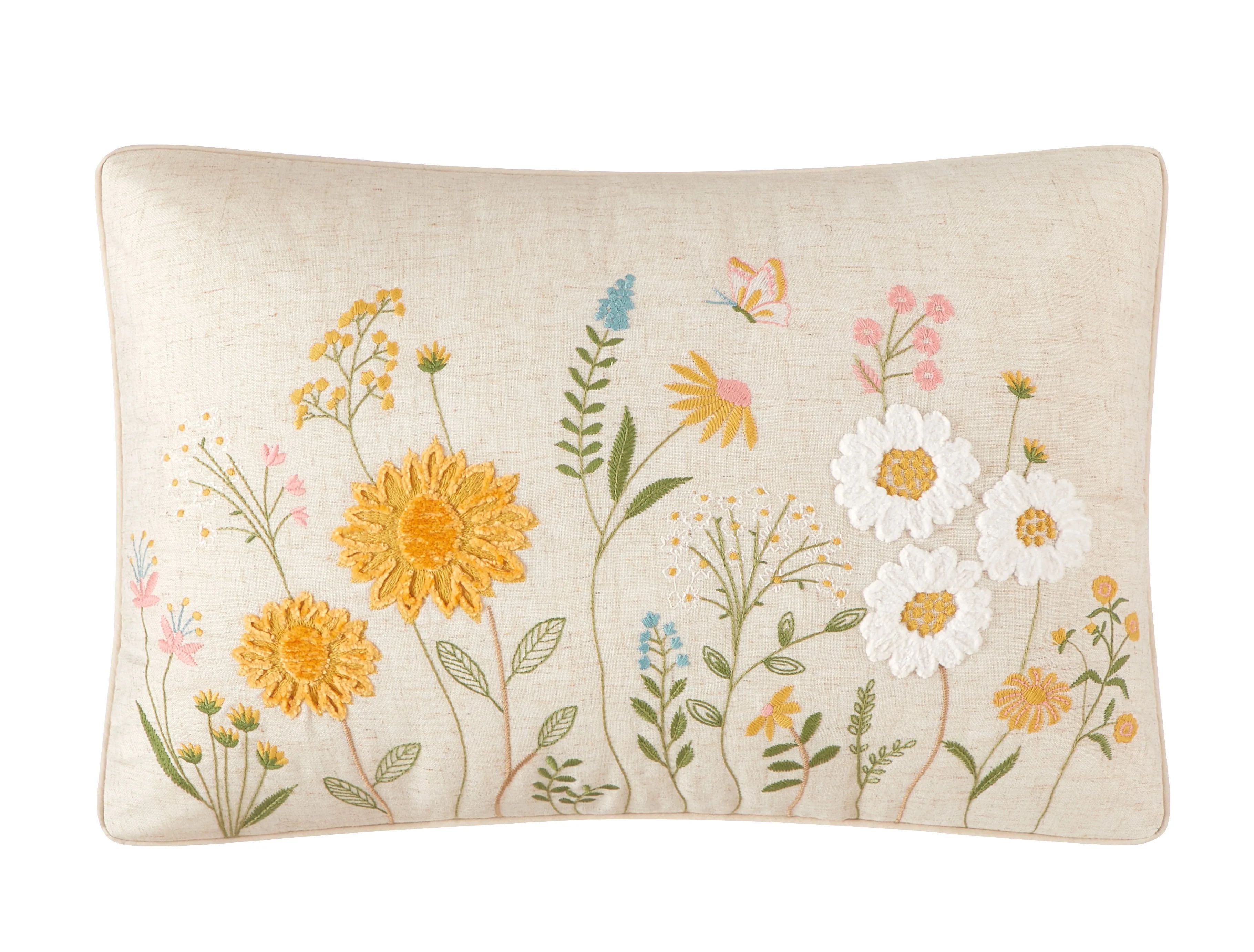 Mainstays Sunflower and Daisies Decorative Pillow, 14" x 20" | Walmart (US)