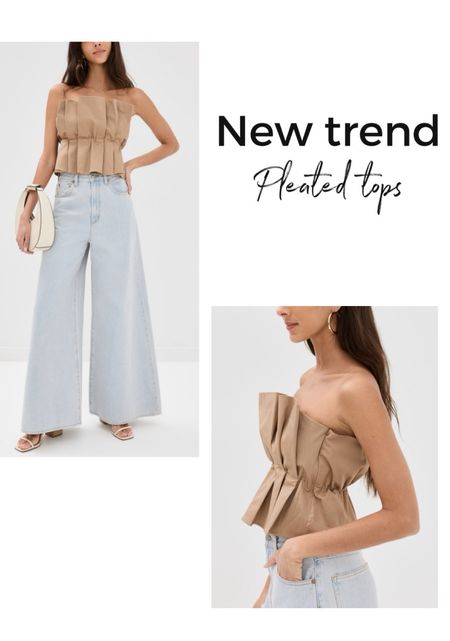 Pleated strapless top
Wide leg jeans 
Amazon dupe 