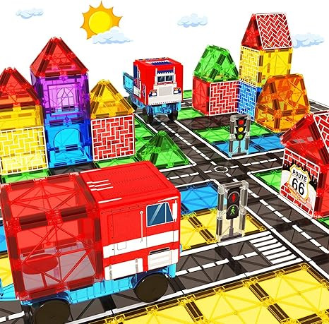 Magnetic Tiles Road Car Set, Toddler Magnetic Building Blocks Toys for 3 4 5 6 7 Year Old Boys Gi... | Amazon (US)