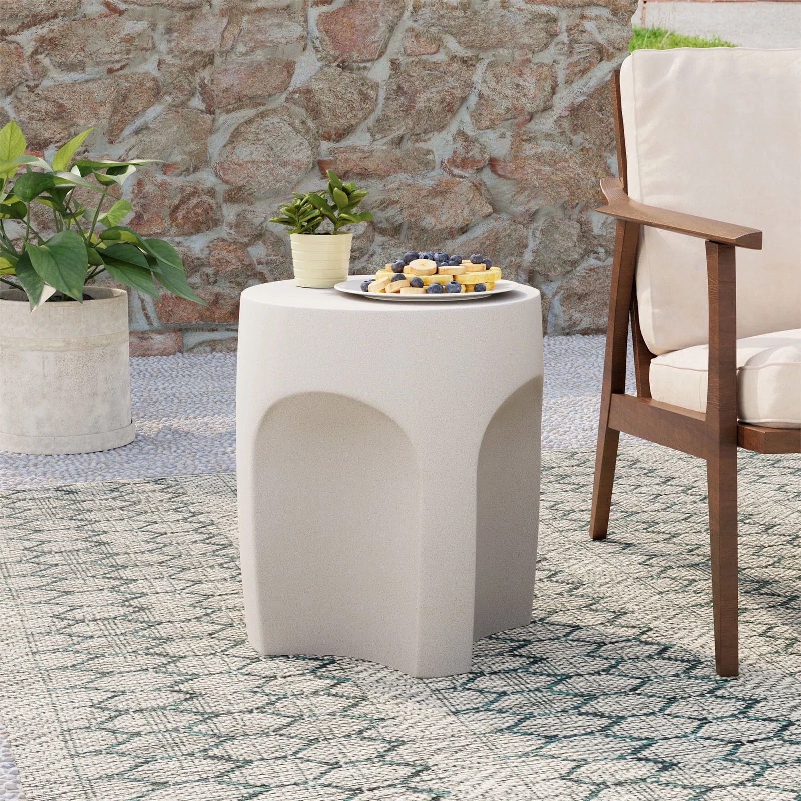COSIEST 17" Drum-Shaped Concrete Outdoor Side Table,Spotted White, Weatherproof Patio & Garden Ac... | Walmart (US)