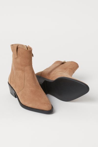 Ankle boots in faux suede with pointed toes. Zipper at inner side and loop at outer side. Cotton ... | H&M (US + CA)