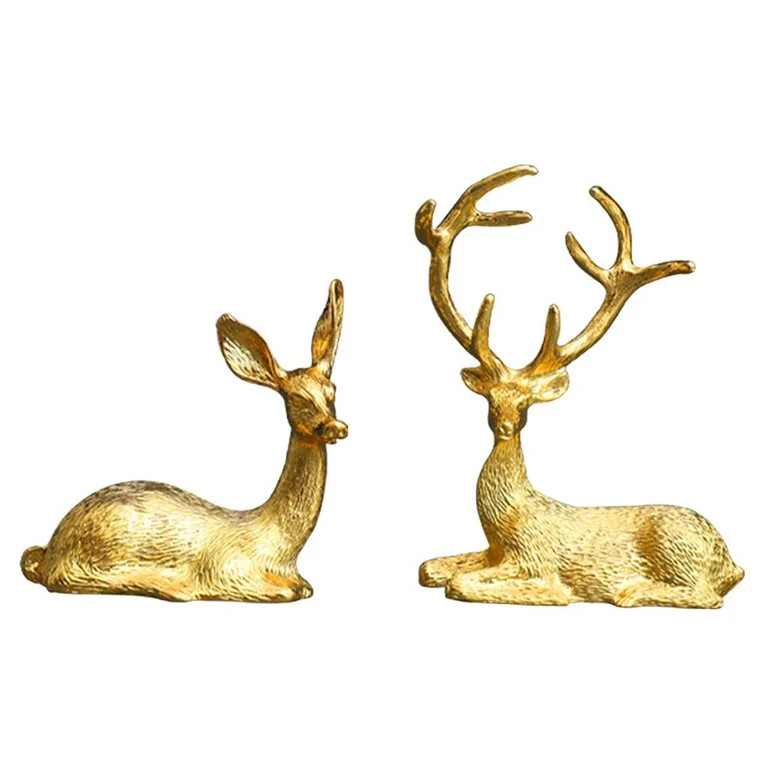 Pair Couple Deer Figurine, Resin Reindeer Sitting Sculpture Animal Statue Decoration Home Table O... | Walmart (US)