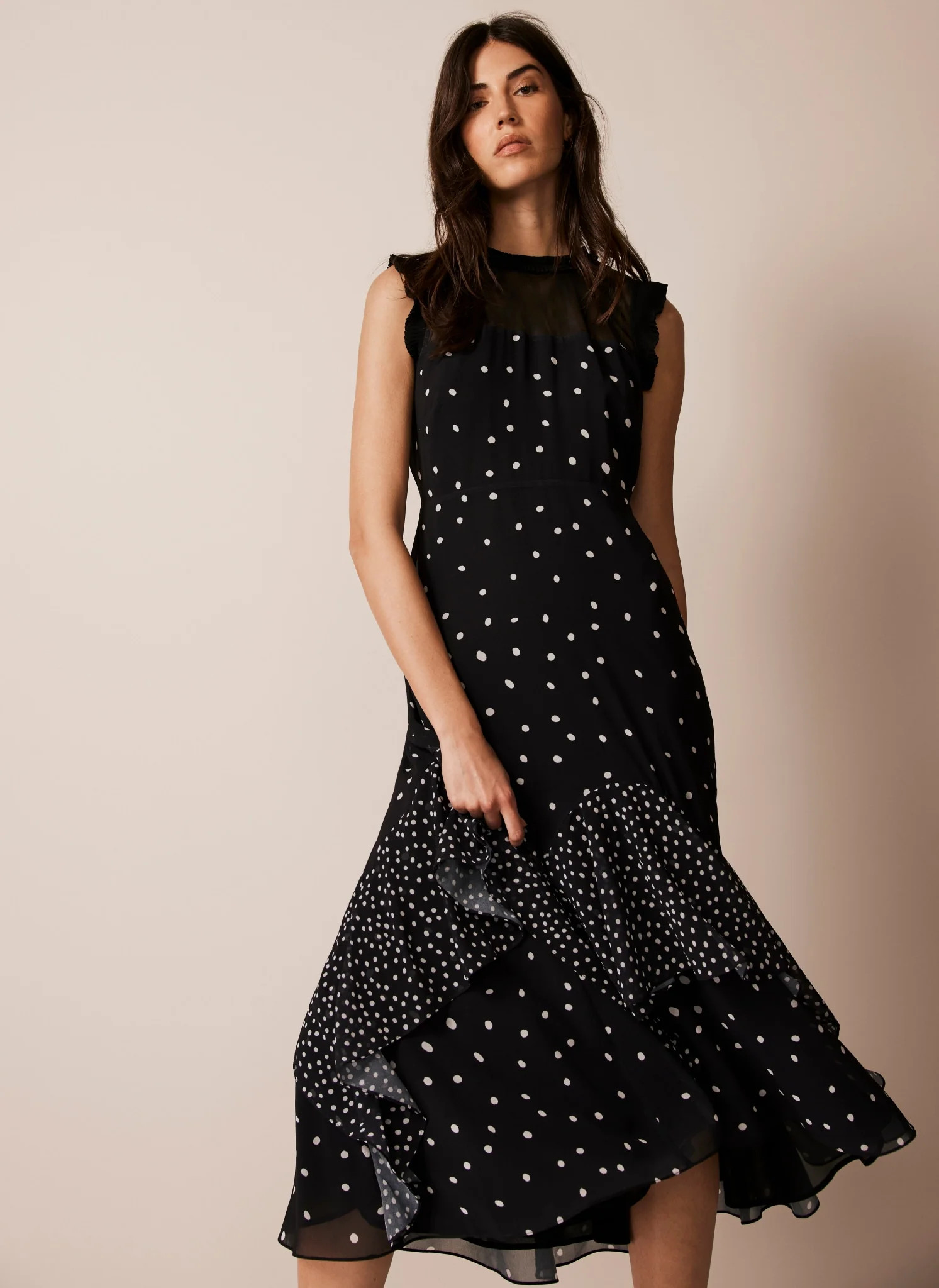 Black Spot Print Ruffle Maxi Dress | Mint Velvet - US