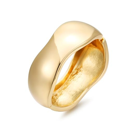 RAUCHBE Chunky Gold Bangle Bracelets for Women Wide Cuff Bracelets Irregular Wrist Wrap Cuff Bangle Bracelet Jewelry | Amazon (US)