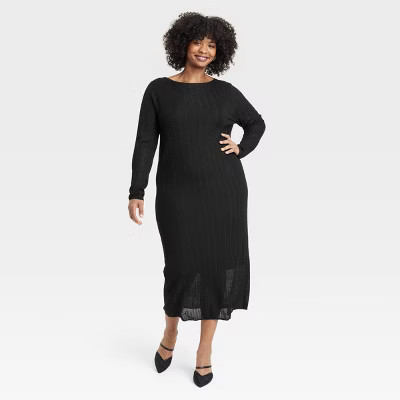 Women's Long Sleeve Sheer Maxi Sweater Dress - A New Day™ Black | Target