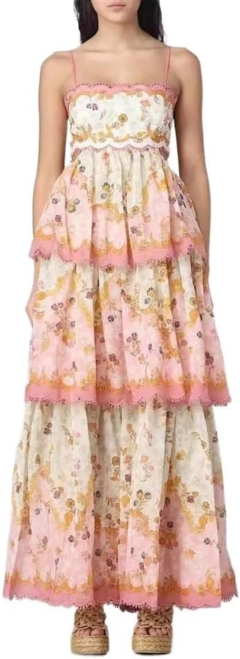 Boho Dress for Women Tiered Ruffle Open Back Cutout Fairy Flowy Maxi Dress Y2k Birthday Dresses S... | Amazon (US)