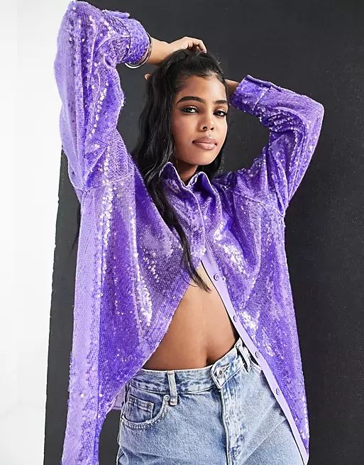 The Frolic oversized shirt in lilac sequin | ASOS (Global)