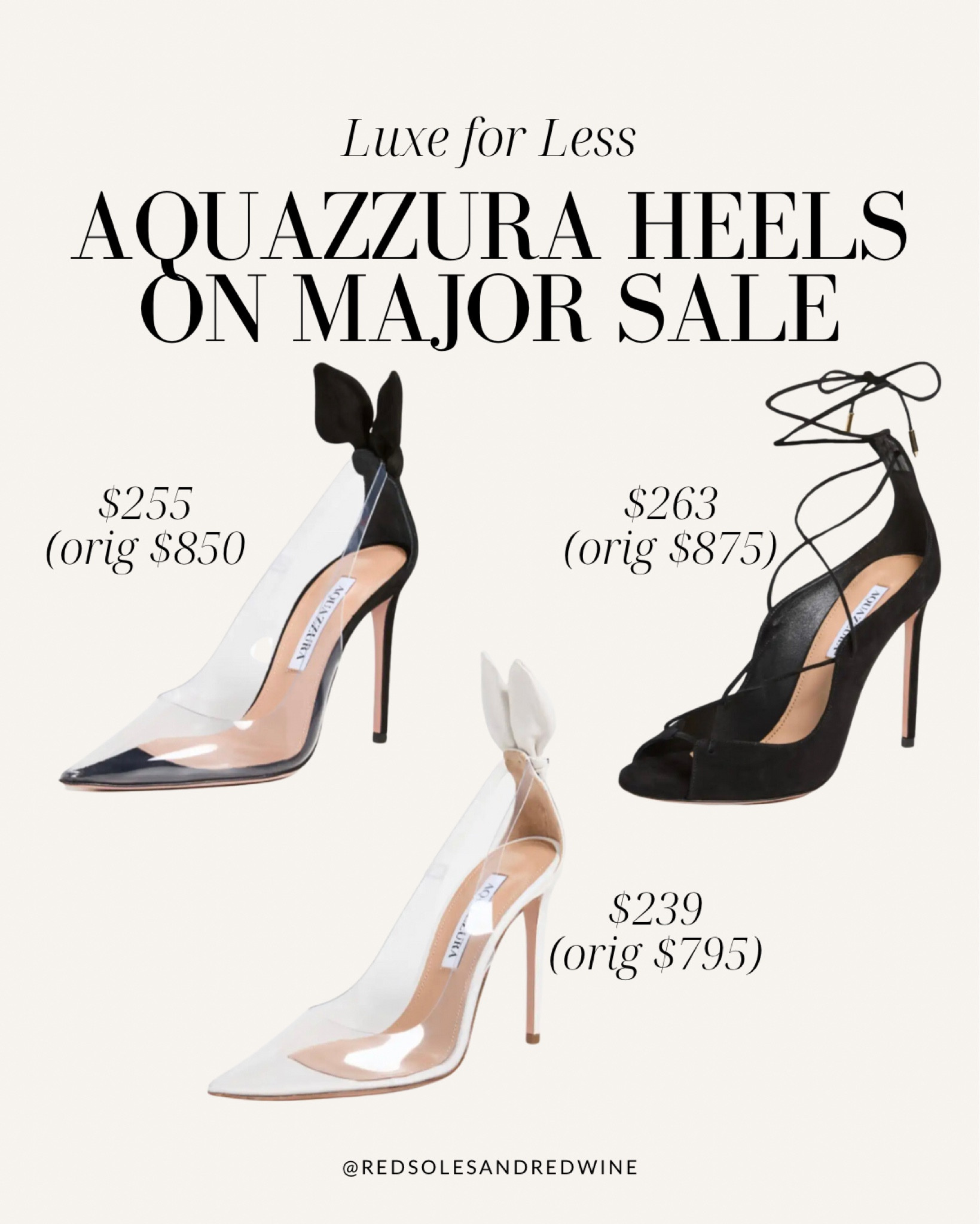 Aquazzura heels on major sale!! Designer shoe sale, bow heels, lace up heels, neutral heels, black heels, white heels 

#LTKshoecrush #LTKsalealert #LTKstyletip