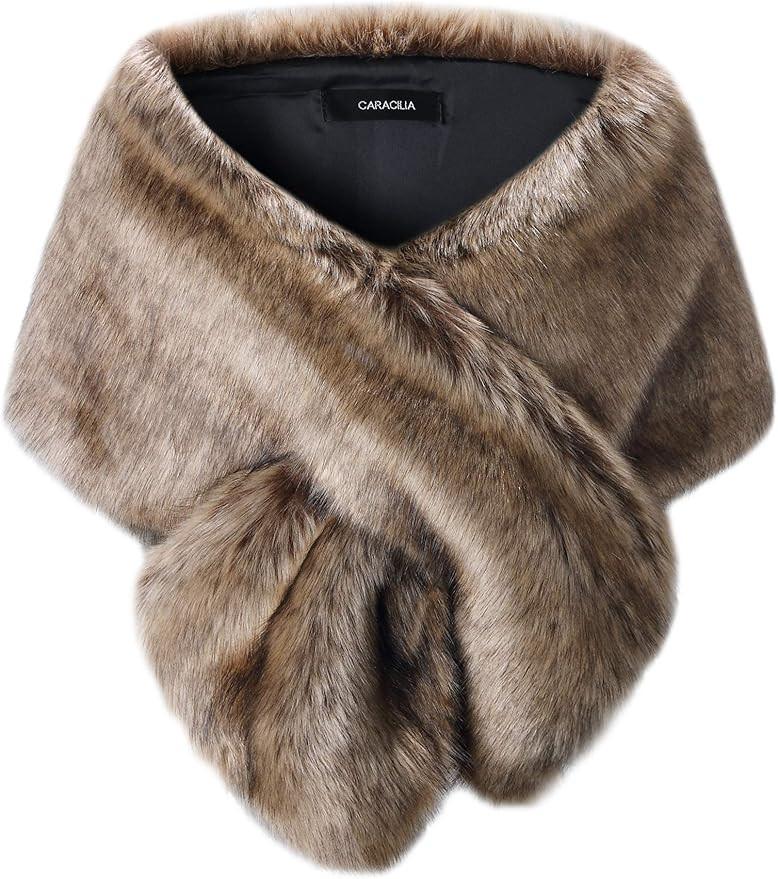 Caracilia Women Luxury Faux Fur Coat Jackets Wrap Cape Shawl for Wedding Party | Amazon (US)