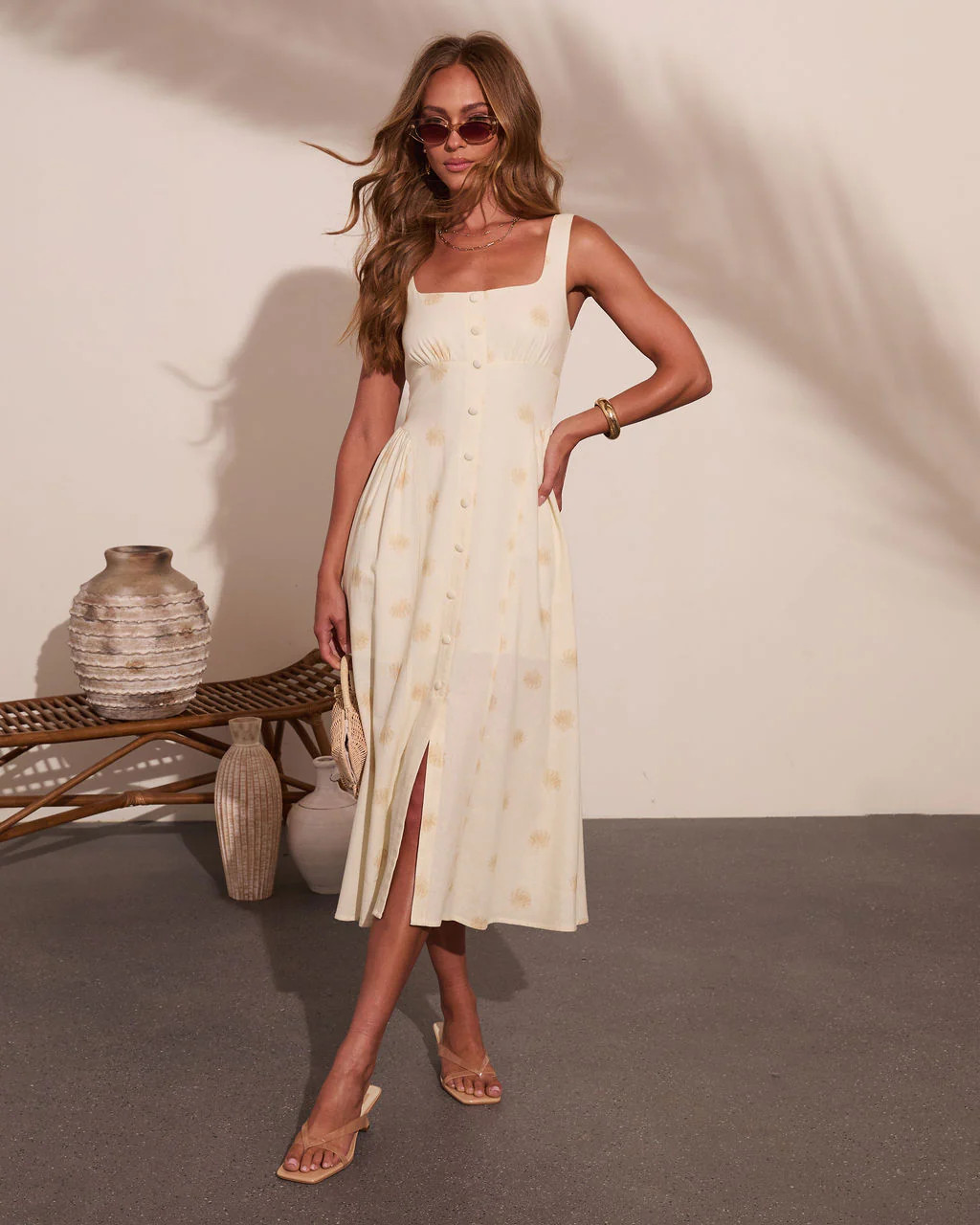 Coastal Days Seashell Print Linen Blend Midi Dress | VICI