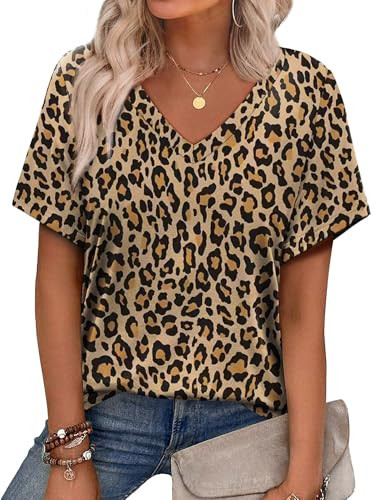 Alaroo Animal Print Tops for Women Ladies Blouses Short Sleeve Trendy V Neck Beach Vacation Outfits 20 XL | Amazon (US)