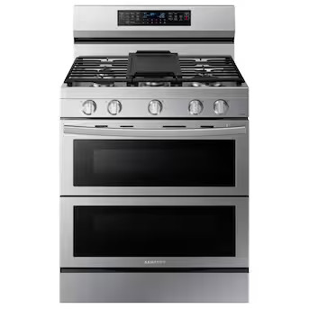 Samsung 30-in 5 Burners 3.4-cu ft / 2.5-cu ft Self-cleaning Air Fry Convection Freestanding Smart... | Lowe's