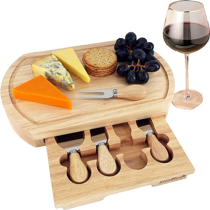 StarBlue Cheese Board Set Large - with 4 Knives and Slide Out Drawer | Large Oak Wooden Cheese an... | Amazon (US)