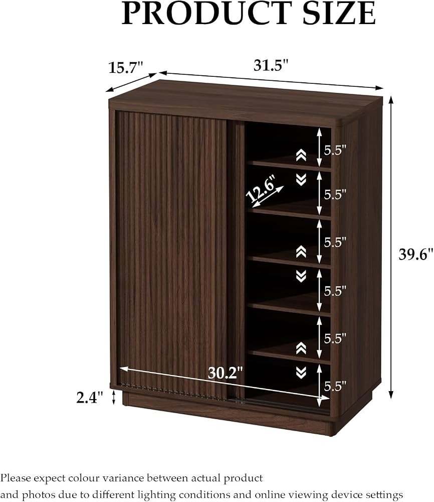 Fluted Shoe Cabinet with Sliding Door, 6-Tier Large Hidden Storage Organizer Modern Shoe Rack wit... | Amazon (CA)