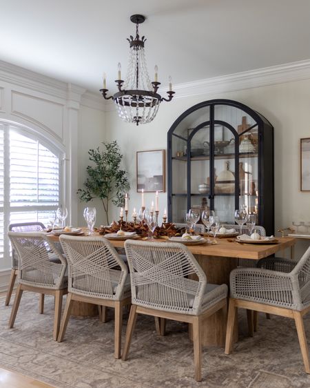 Dining room, wood dining table, neutral dining Charis, black cabinet, thanksgiving table setting #LTKHoliday 

#LTKhome #LTKSeasonal