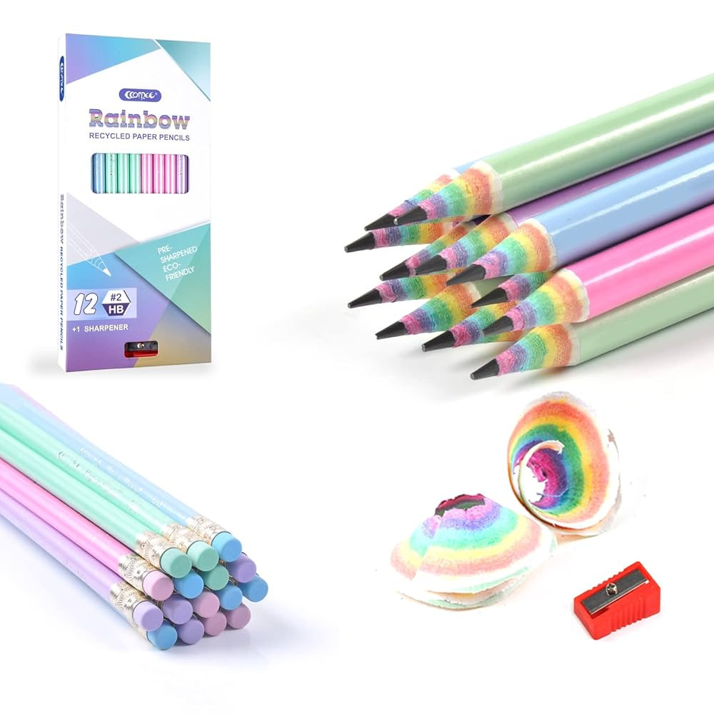 ECOTREE Pre-Sharpened Pencils #2 Cute Number 2 Pencil with Erasers for Kids Eco Rainbow Paper Pen... | Amazon (US)